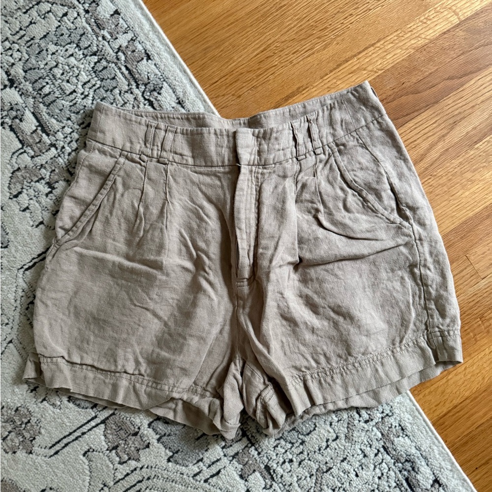 Free People Chelsea High Waist Tan Linen Shorts